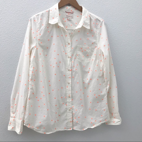 Merona Tops - Neon orange stars print button down shirt large